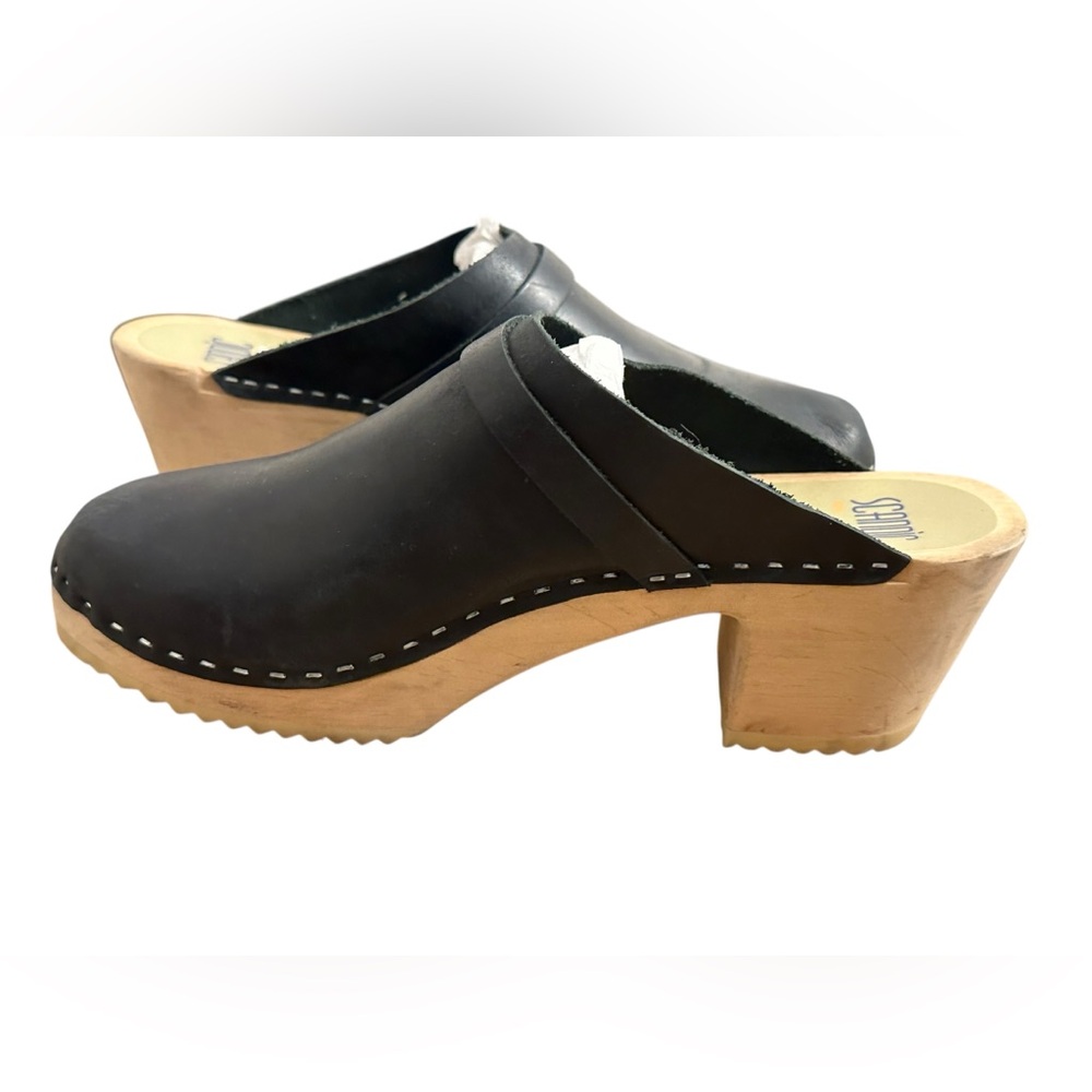 Scandic Wood Heeled Clogs Black Smooth Leather Women’s Size EU 40 US 9.5 - 10 - Picture 3 of 10
